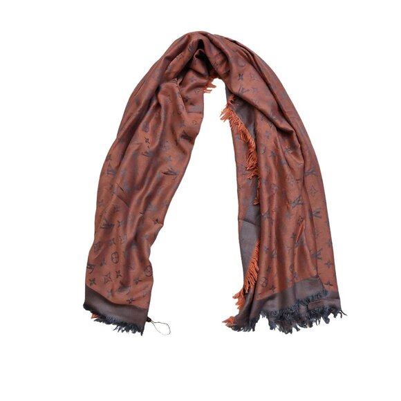 LOUIS VUITTON LV Vintage Mauve Pink Gray Silver Monogram Scarf Shawl WrapVWT